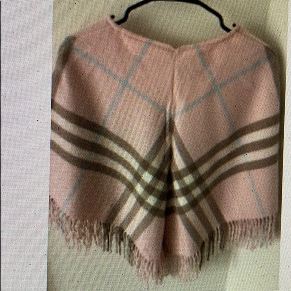 Burberry Jackets & Blazers - Burberry Pink Check Merino Wool Poncho with Fringe